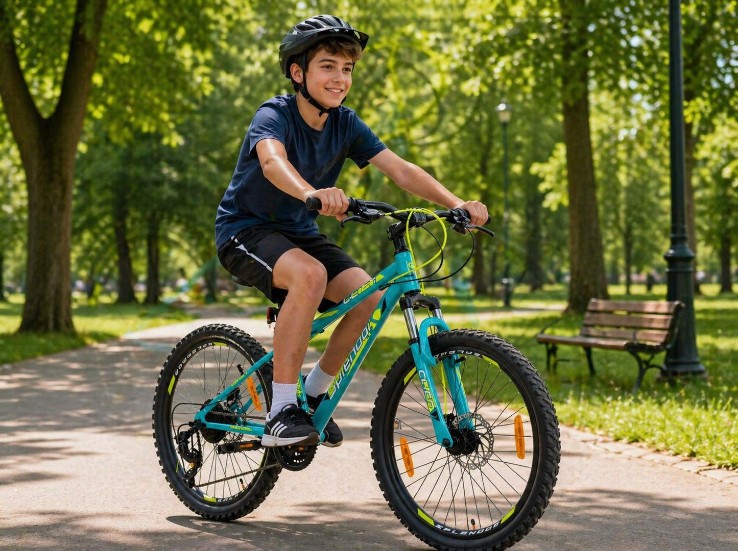 Bicicleta cu roti de 24", pentru copii cu varsta intre 9 - 12 ani, inaltime 135 - 150 cm, suspensie fata, 21 viteze Shimano, frane disc-fata/spate, Splendor CLIF24GB (albastru)