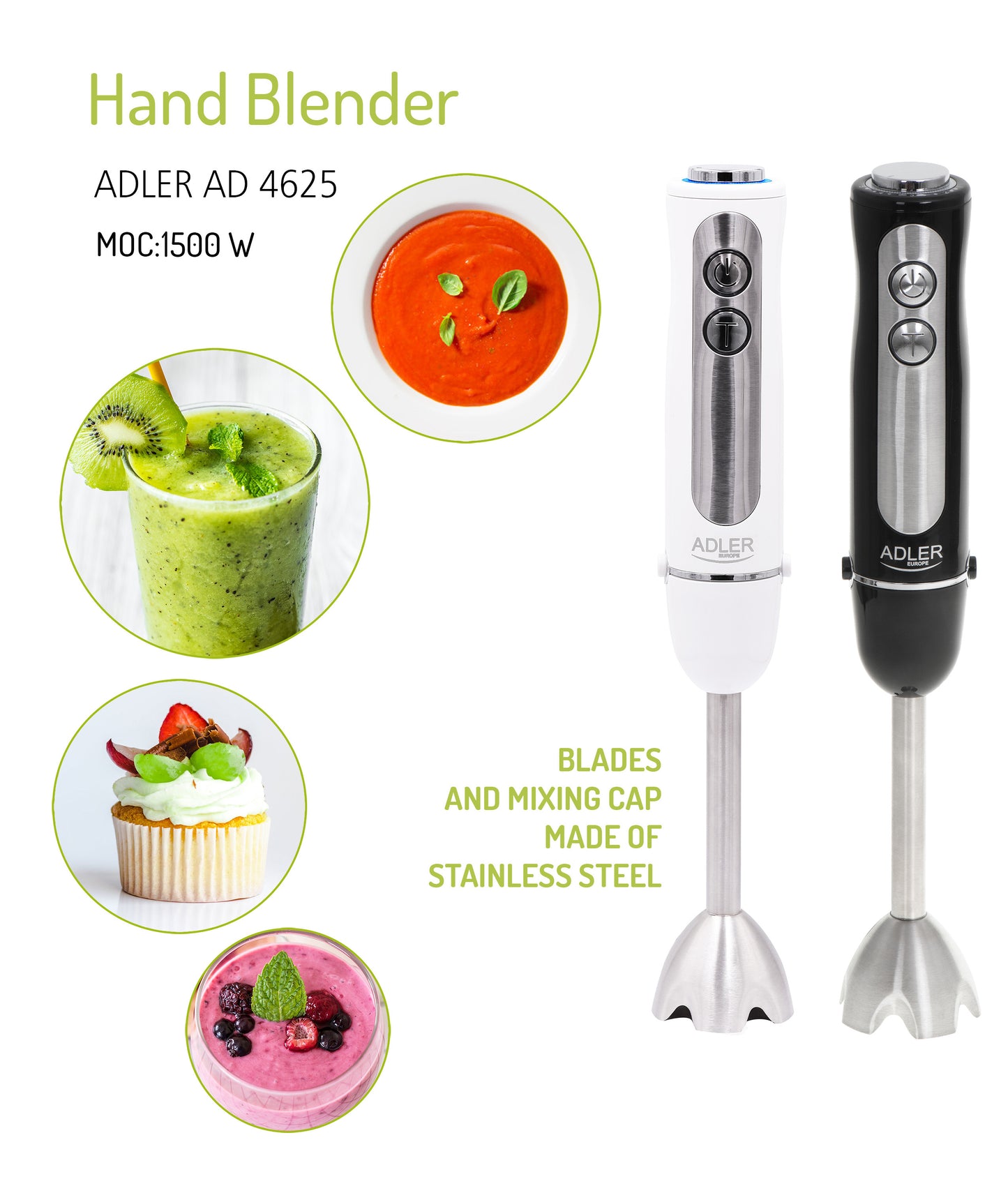 Blender stick de mana, din inox, Adler 4625
