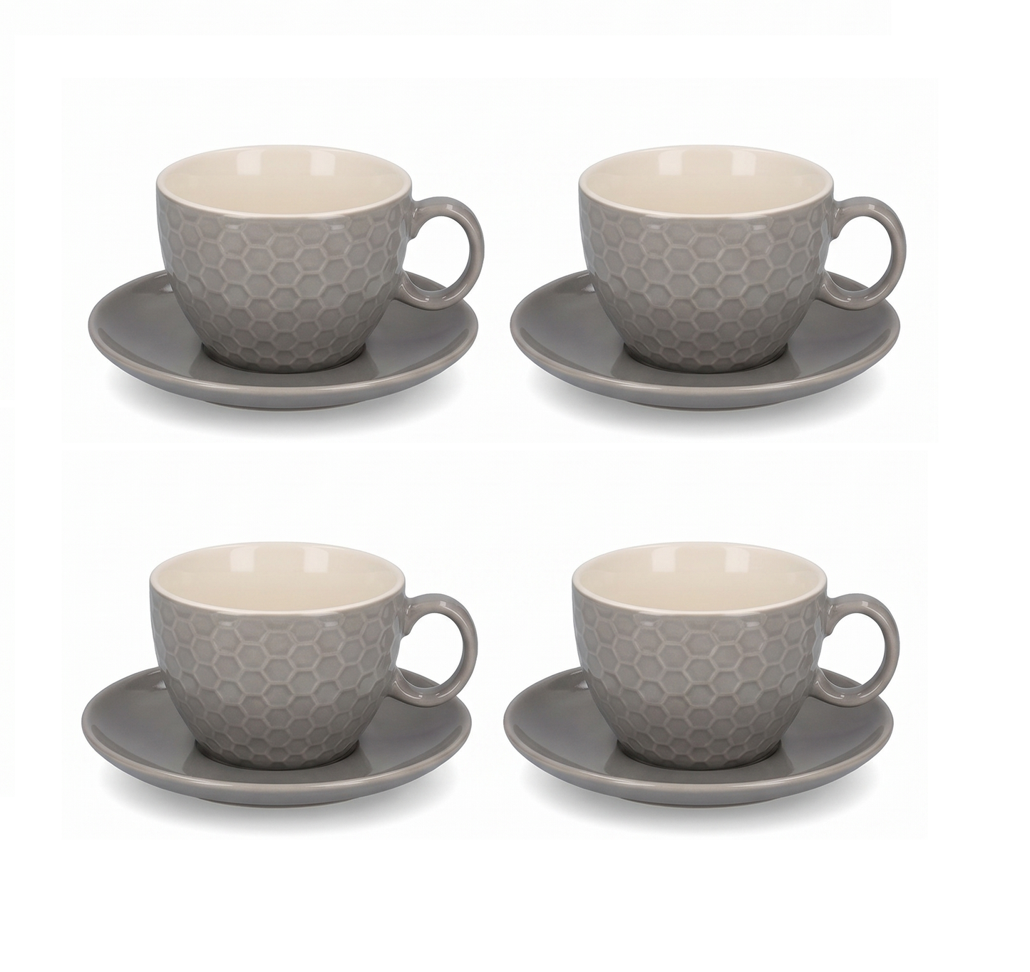 Set 4 cesti espresso cu farfurii, design hexagonal, ceramica, Alpina