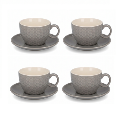 Set 4 cesti espresso cu farfurii, design hexagonal, ceramica, Alpina