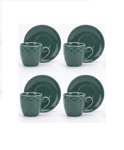 Set 4 cesti espresso cu farfurii, design hexagonal, ceramica, Alpina