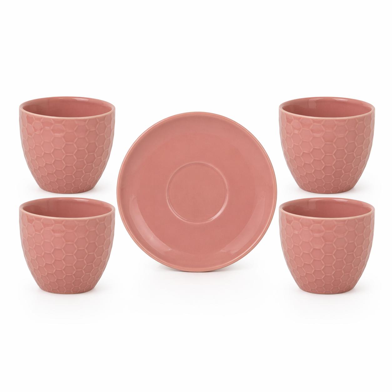 Set 4 cesti espresso cu farfurii, design hexagonal, ceramica, Alpina