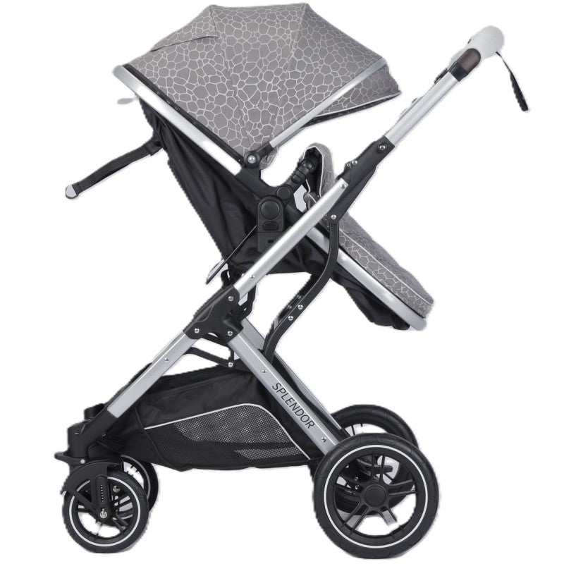 Carucior multifunctional 2 in 1, suspensii, roti EVA, maner reversibil, parasolar, Splendor SPX1GRI (gri, negru)