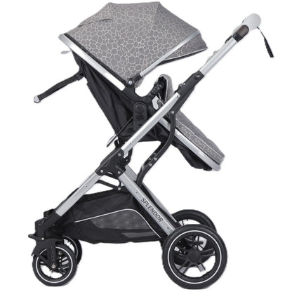 Carucior multifunctional 2 in 1, suspensii, roti EVA, maner reversibil, parasolar, Splendor SPX1GRI (gri, negru)