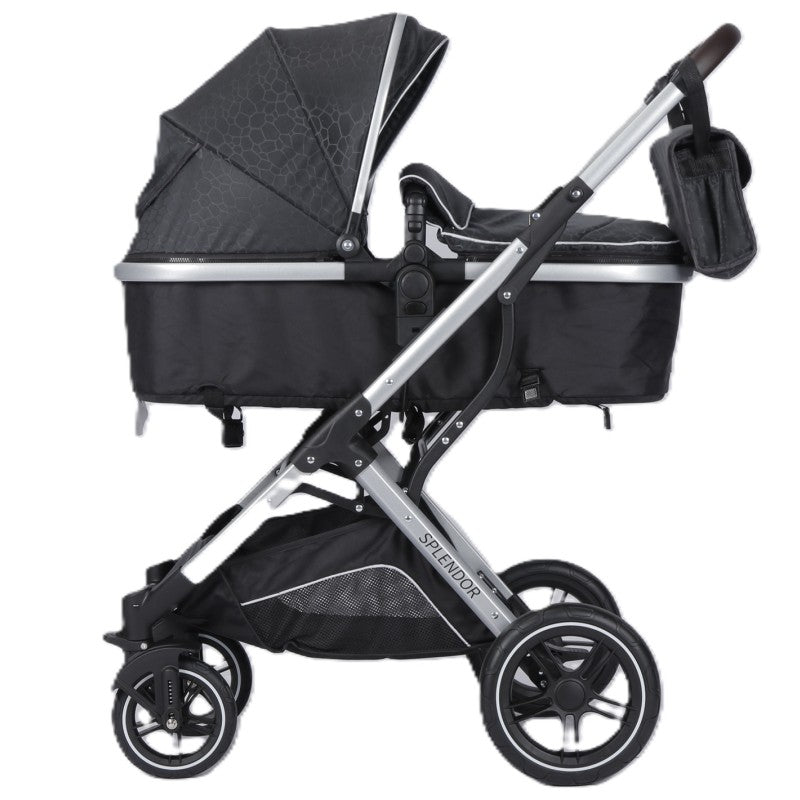 Carucior multifunctional 2 in 1, suspensii, roti EVA, maner reversibil, parasolar, Splendor SPX1GRI (gri, negru)