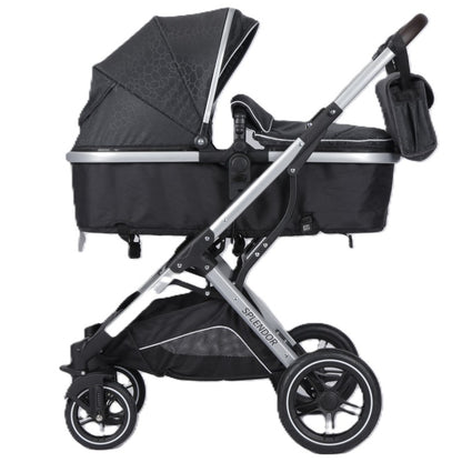 Carucior multifunctional 2 in 1, suspensii, roti EVA, maner reversibil, parasolar, Splendor SPX1GRI (gri, negru)
