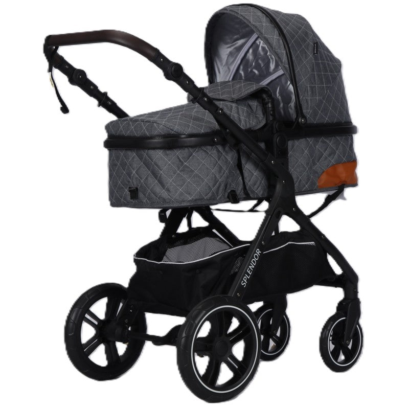 Carucior multifunctional 2 in 1, suspensii, roti EVA, maner reversibil, parasolar, Splendor SPX1GRI (gri, negru)