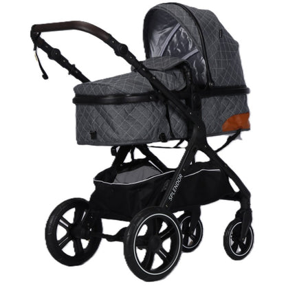 Carucior multifunctional 2 in 1, suspensii, roti EVA, maner reversibil, parasolar, Splendor SPX1GRI (gri, negru)