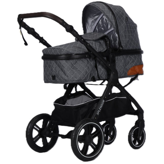 Carucior multifunctional 2 in 1, suspensii, roti EVA, maner reversibil, parasolar, Splendor SPX1GRI (gri, negru)