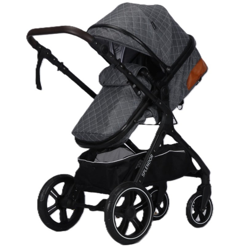 Carucior multifunctional 2 in 1, suspensii, roti EVA, maner reversibil, parasolar, Splendor SPX1GRI (gri, negru)