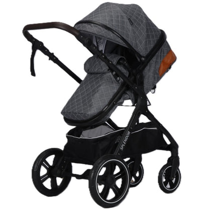 Carucior multifunctional 2 in 1, suspensii, roti EVA, maner reversibil, parasolar, Splendor SPX1GRI (gri, negru)