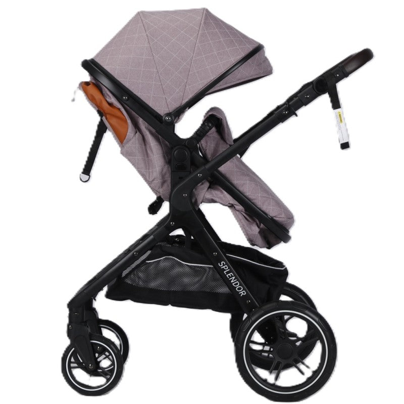 Carucior multifunctional 2 in 1, suspensii, roti EVA, maner reversibil, parasolar, Splendor SPX1KHAKHI (kaki, negru, auriu)