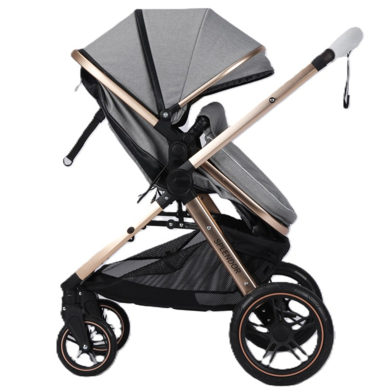 Carucior multifunctional 2 in 1, suspensii, roti EVA, maner reversibil, parasolar, Splendor SPX1KHAKHI (kaki, negru, auriu)