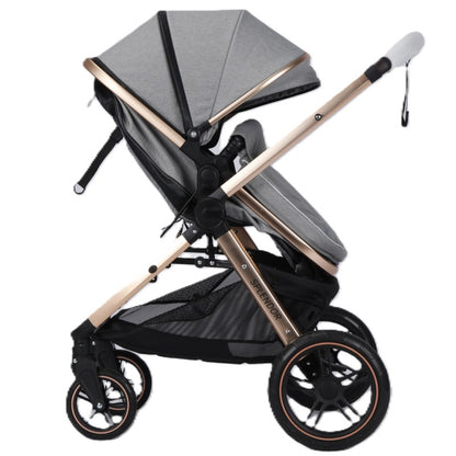 Carucior multifunctional 2 in 1, suspensii, roti EVA, maner reversibil, parasolar, Splendor SPX1KHAKHI (kaki, negru, auriu)