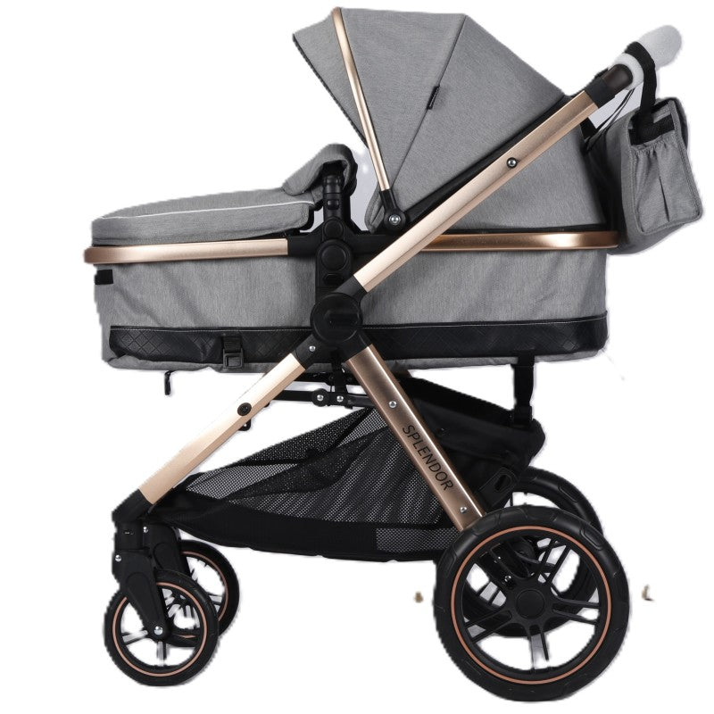 Carucior multifunctional 2 in 1, suspensii, roti EVA, maner reversibil, parasolar, Splendor SPX1KHAKHI (kaki, negru, auriu)