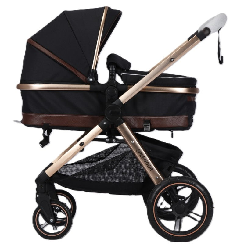 Carucior multifunctional 2 in 1, suspensii, roti EVA, maner reversibil, parasolar, Splendor SPX1KHAKHI (kaki, negru, auriu)