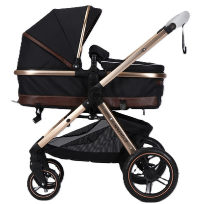 Carucior multifunctional 2 in 1, suspensii, roti EVA, maner reversibil, parasolar, Splendor SPX1KHAKHI (kaki, negru, auriu)
