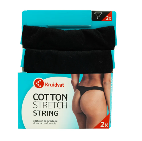 Set 2 chiloti tanga din bumbac Kruidvat Stretch String, negru