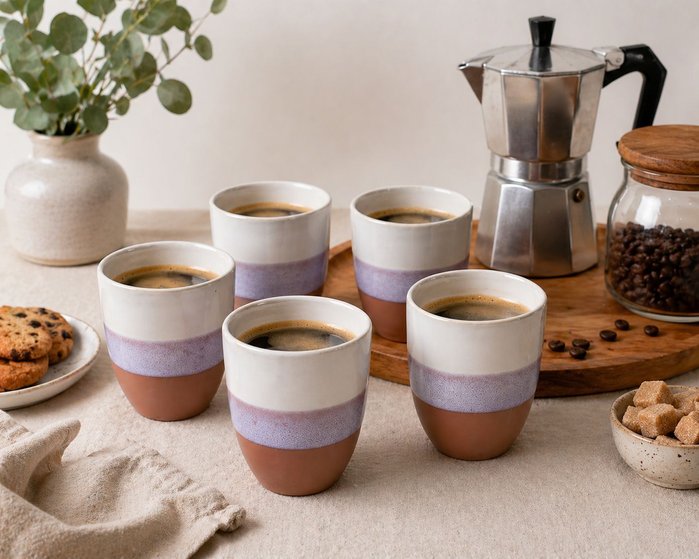 Set 6 cești cafea din ceramica 200 ml, Palermo Persic, design minimalist