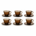 Set 6 cesti si farfurii pentru cafea sau ceai, sticla fumurie, Duralex