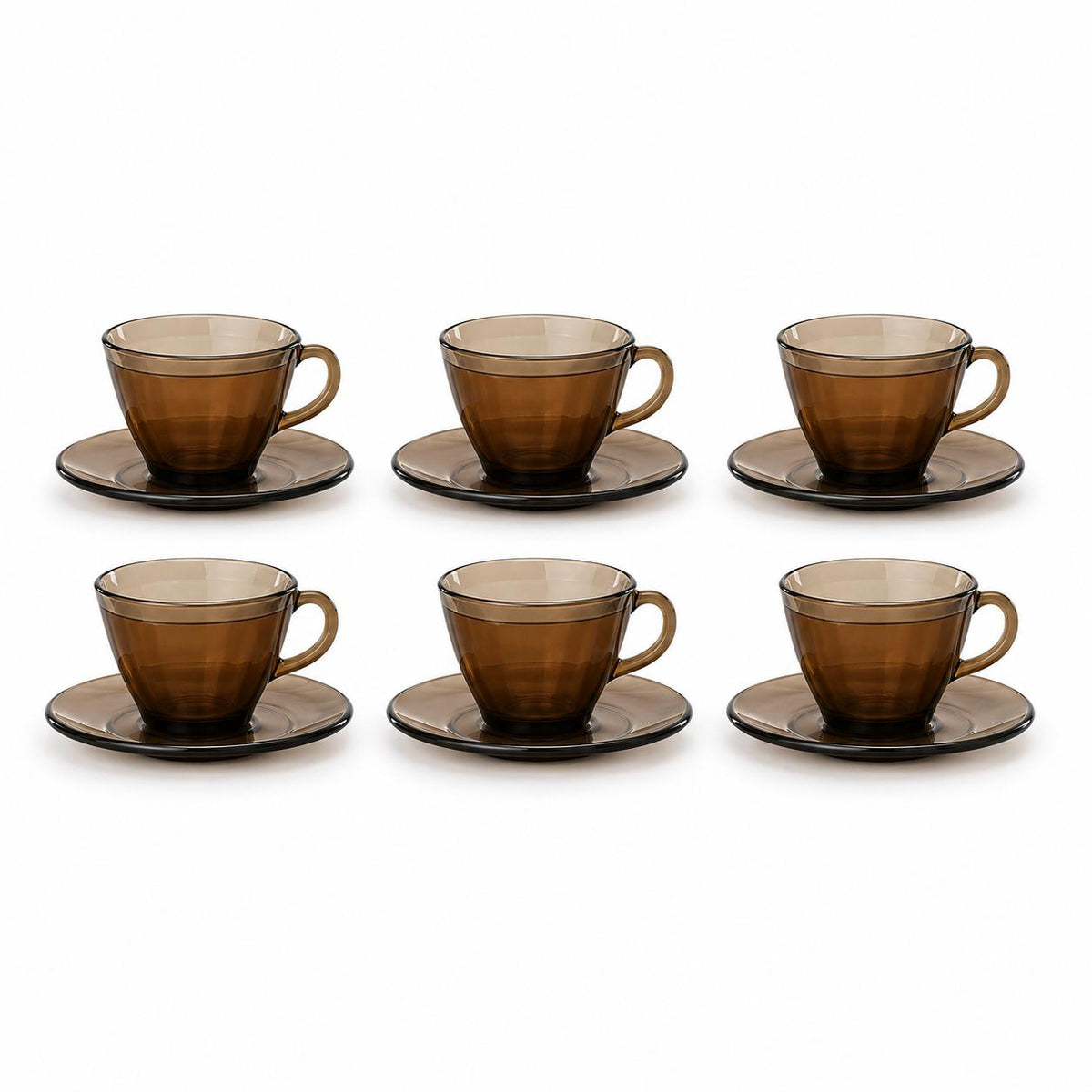 Set 6 cesti si farfurii pentru cafea sau ceai, sticla fumurie, Duralex