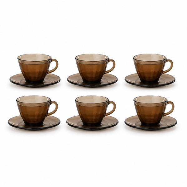 Set 6 cesti si farfurii pentru cafea sau ceai, sticla fumurie, Duralex