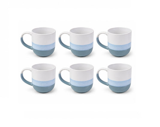 Set 6 cesti cafea cu toarta ceramice, 220 ml, Palermo, design modern alb-albastru pastel