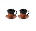 Set 2 cesti espresso cu farfurii din teracotă, design modern, culoare negru/maro, SENZA