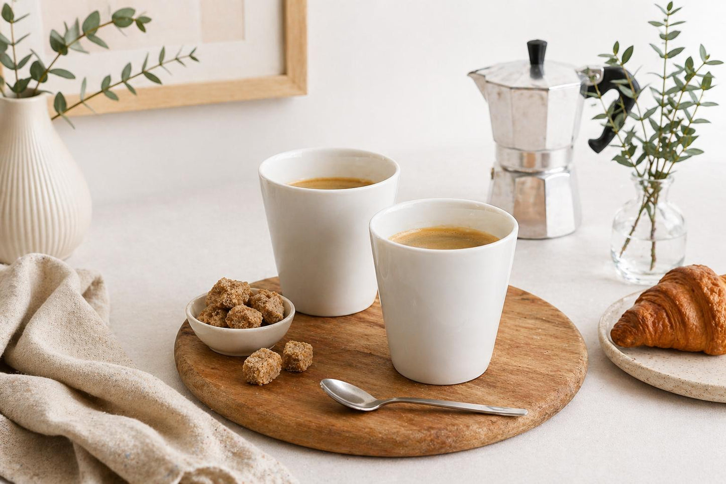 Set 2 cesti cafea din porțelan alb, 200 ml, design minimalist, Riverdale Mokken