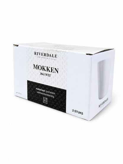 Set 2 cesti cafea din porțelan alb, 300 ml, design minimalist, Riverdale Mokken