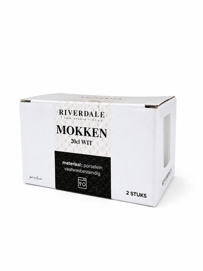 Set 2 cesti cafea din porțelan alb, 200 ml, design minimalist, Riverdale Mokken
