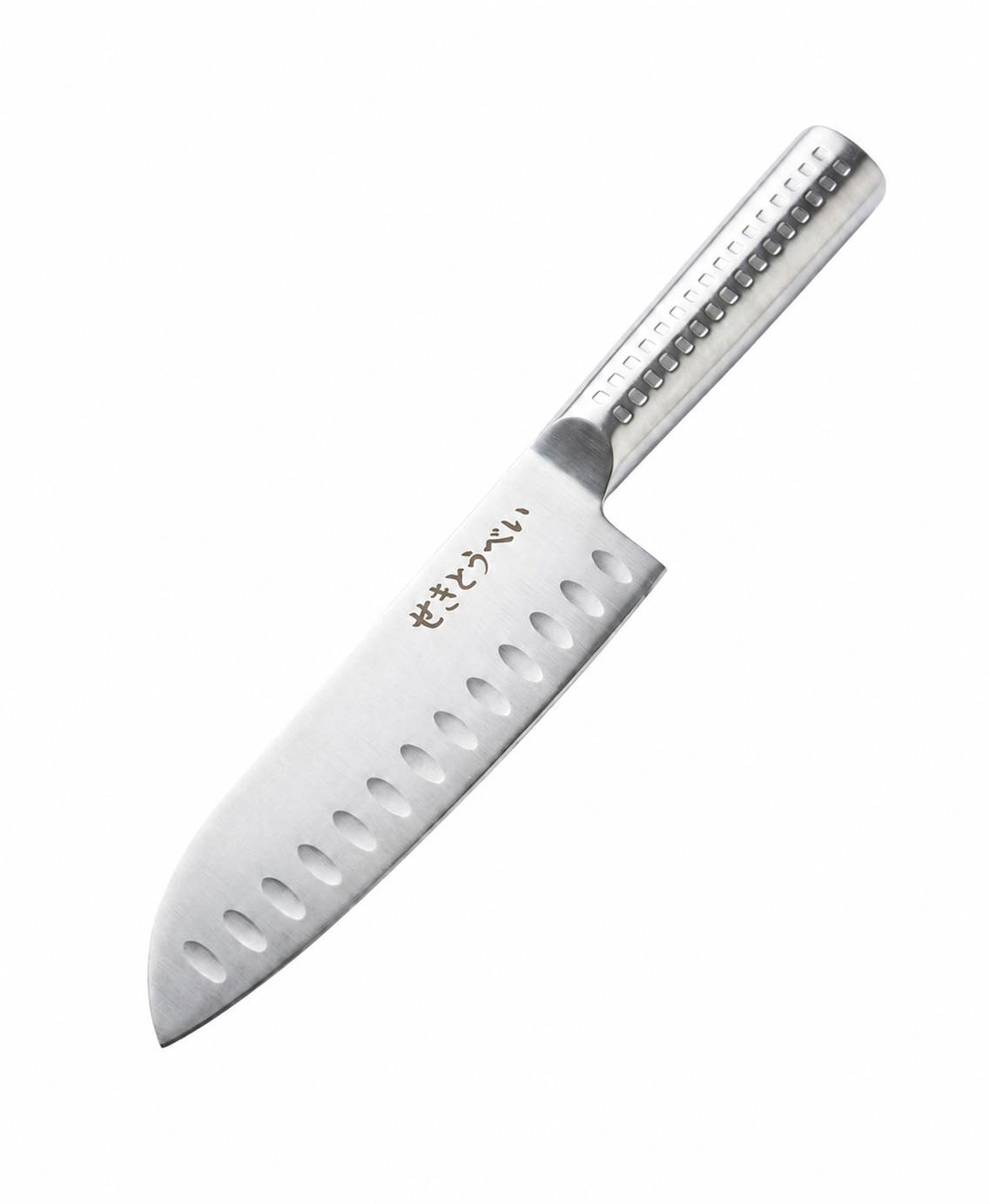 Cuțit de bucatarie Sekitobei Santoku mare, lamă oțel 18 cm, mâner ergonomic inox 18/8, argintiu