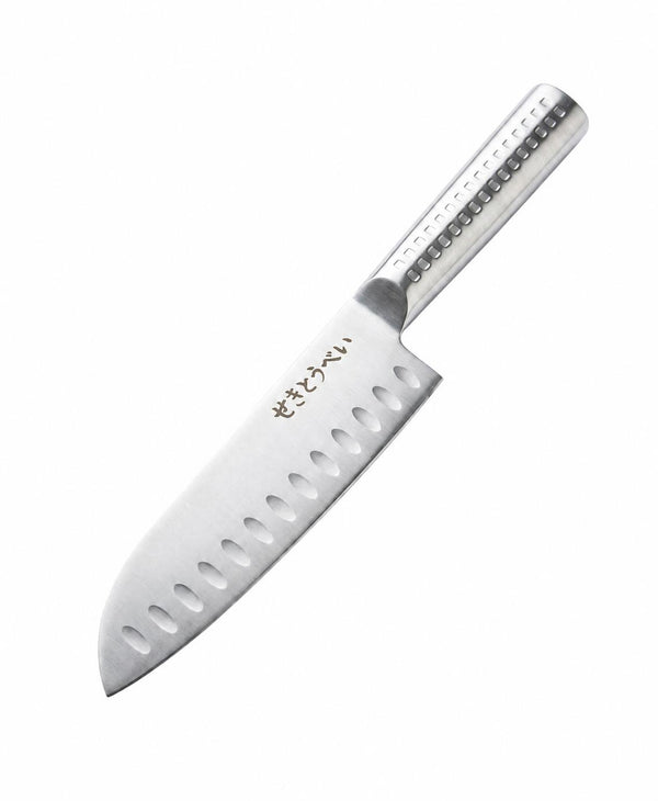 Cuțit de bucatarie Sekitobei Santoku mare, lamă oțel 18 cm, mâner ergonomic inox 18/8, argintiu