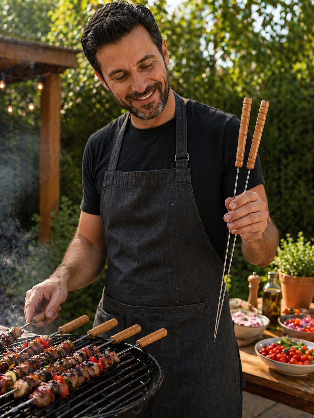 Set 4 tepuse BBQ din otel inoxidabil cu maner din lemn, Zurich