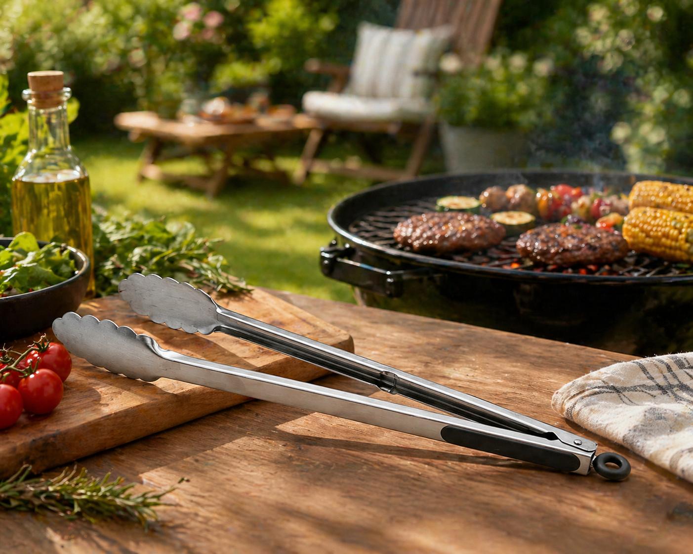 Cleste inox pentru gratar, 45 cm, MetMaxx