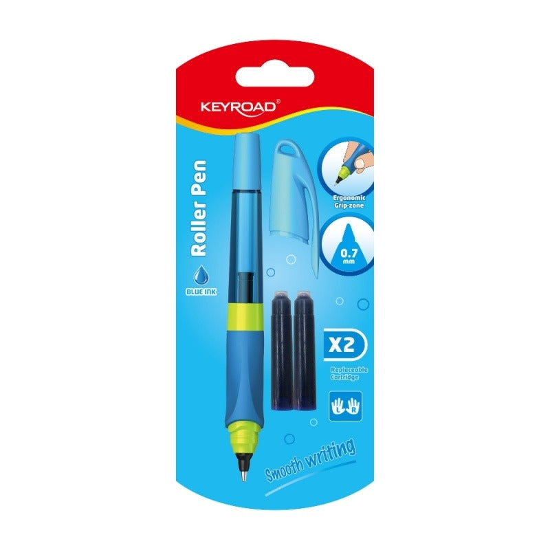 Roller KEYROAD Easy Writer, 0.7 mm., plastic+2 rez./bl. carton, clips