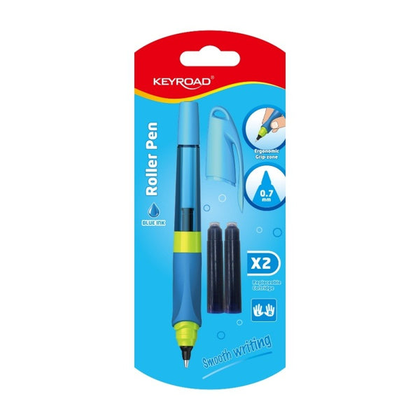Roller KEYROAD Easy Writer, 0.7 mm., plastic+2 rez./bl. carton, clips