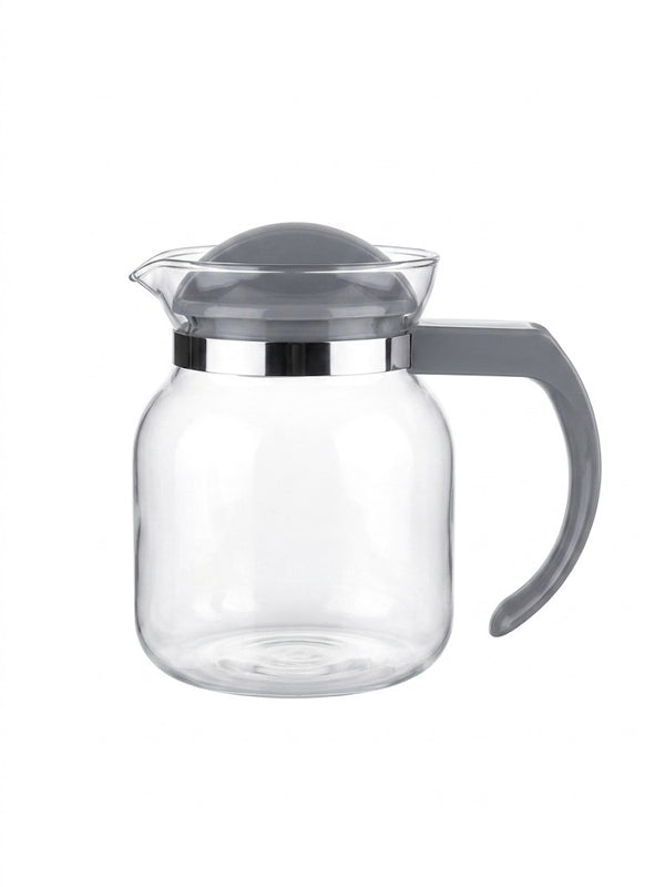 Cana de sticla termorezistenta pentru ceai, cafea si limonada, cu capac si maner gri, 1 Litru