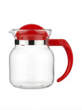 Cana de sticla termorezistenta pentru ceai, cafea si limonada, cu capac si maner rosu, 1 Litru