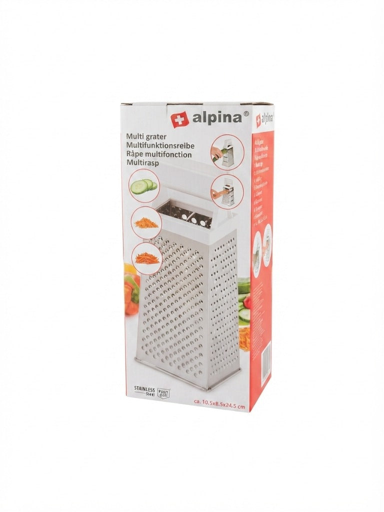 Razatoare multifunctionala cu 4 fete Alpina din inox, maner alb, 24.5 cm