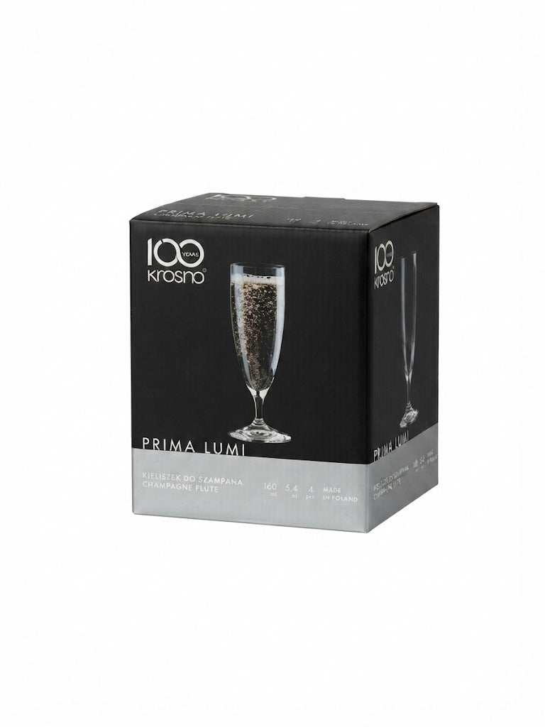 Set 4 pahare de sampanie Krosno Prima Lumi, 160 ml., sticla transparenta