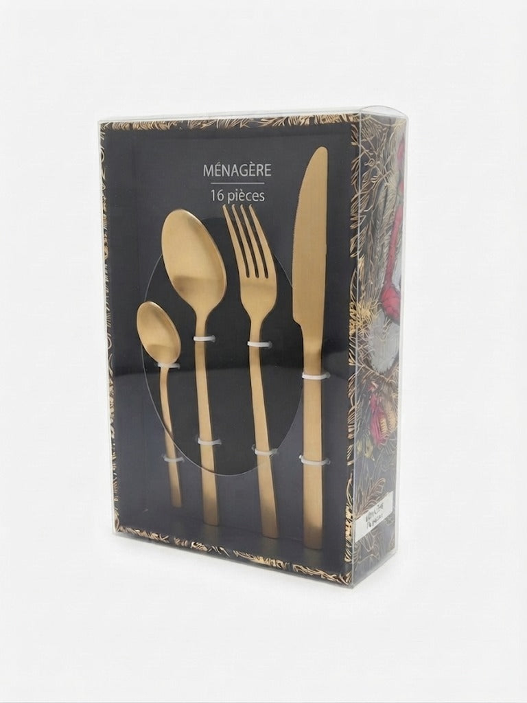 Set tacamuri 16 piese Gers Equipement, otel inoxidabil aurii, design elegant