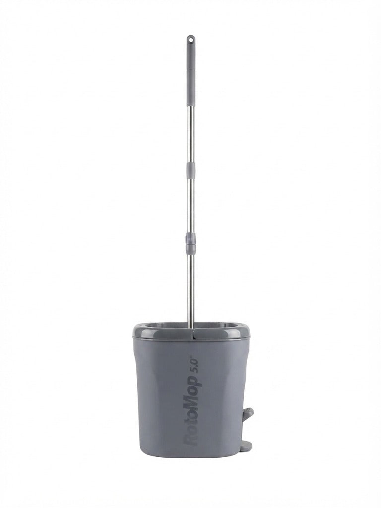 Set mop rotativ cu pedala RotoMop 5.0 gri si coada inox