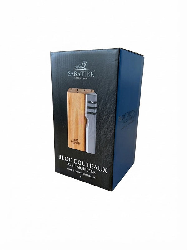 Bloc de cutite cu ascutitor integrat Sabatier International, lemn de arbore de cauciuc durabil FSC, design elegant