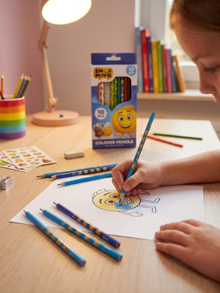 Set creioane de colorat pentru copii The Emoji Movie, 10 bucati/set, ambalaj cutie carton