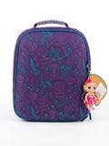 Ghiozdan scolar anatomic DeLune, model Floral Elegant cu pasari si flori stilízate, spate ergonomic Ergo System, breloc papusa inclus, mov/turcoaz