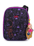 Ghiozdan scolar anatomic DeLune pentru fete, model ursuleți Teddy Bear cu baloane, spate ergonomic Ergo System, breloc papusa inclus, negru/mov/fucsia