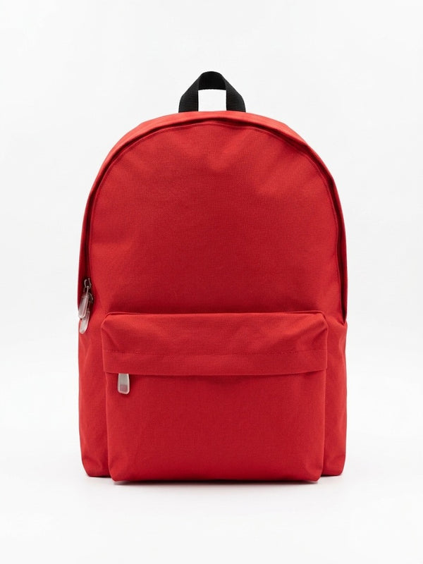 Rucsac urban/ghiozdan scolar unisex clasic, compartiment principal incapator si buzunar frontal cu fermoar, bretele buretate reglabile, rosu simplu