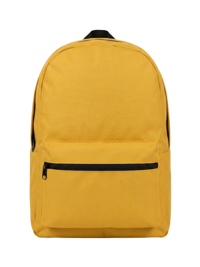 Rucsac urban/ghiozdan scolar unisex clasic, compartiment principal incapator si buzunar frontal cu fermoar negru contrastant, galben mustar