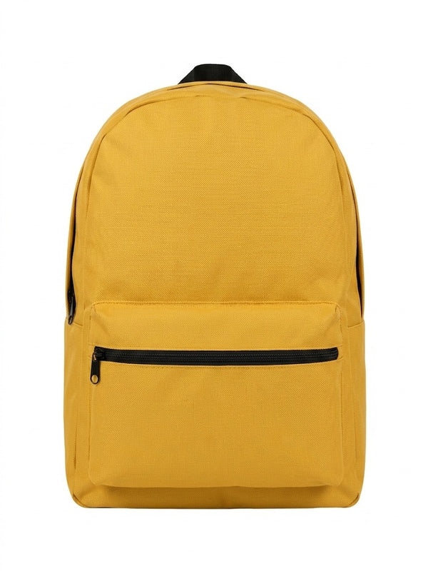 Rucsac urban/ghiozdan scolar unisex clasic, compartiment principal incapator si buzunar frontal cu fermoar negru contrastant, galben mustar